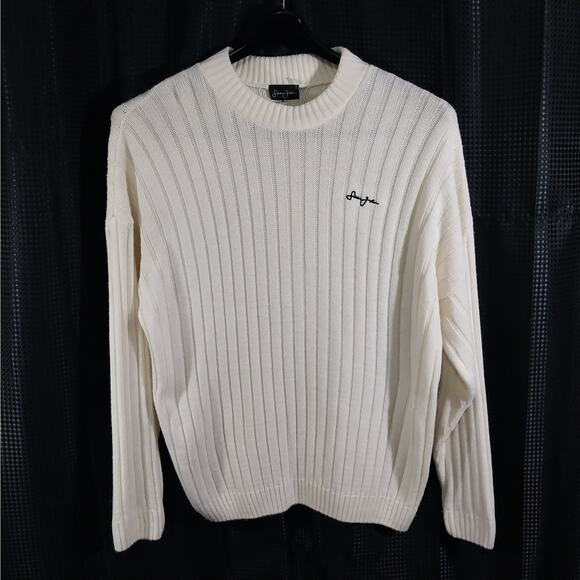 SEAN JOHN! LUXE VANILLA CREAM RIBBED KNIT OVERSIZED CREW NECK SWEATER! SZ XL - Picture 2 of 9